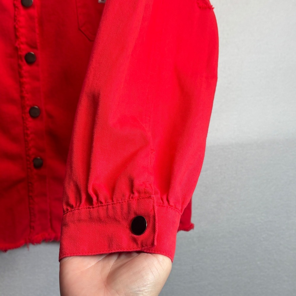 Texas Tech Red Raiders Denim Shirt Jacket Womens XL Distressed Sequin Guns Up - Picture 9 of 11